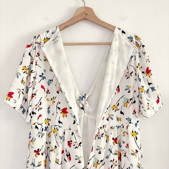 Madewell Tie Front Mini Dress Drifting Flowers Tossed Floral Antique Cream 12 - Picture 9 of 16